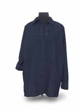 Talbots Woman 1X Blue Swiss Dot Button Down Shirt Roll Tab Cotton-Blend